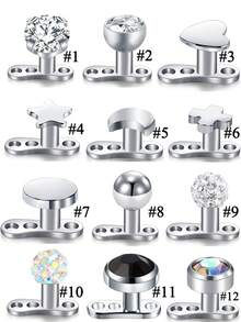 14G Dermal Anchor Tops And Base 316L Stainless Steel Dainty CZ Microdermals Body Piercings Studs Punk Personalized Jewelry Gifts For Women Hypoallergenic Multiple Styles - Silver - View 3
