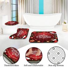 1 pieza/4 piezas Juego de decoración de baño multifuncional con corona de flores navideña roja, incluye 12 ganchos gratis, con ambiente elegante navideño, decoración de invierno, alfombra de baño, alfombra de inodoro en forma de U y alfombra de inodoro redonda, adecuado para todos los escenarios de decoración navideña