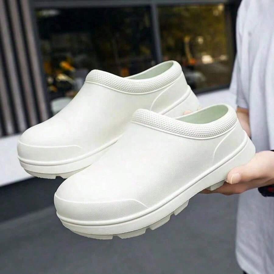 男女通用黑色厚底厨师鞋,防水防油工作鞋,舒适防滑 - 白色 - 查看 1