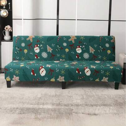 圣诞主题沙发床罩，节日派对装饰家居家具保护套 - 柔软弹力面料，适用于餐厅、公寓、宿舍、酒店、圣诞家居装饰、节日装饰、季节性装饰，紧身节日枕套，宿舍装饰