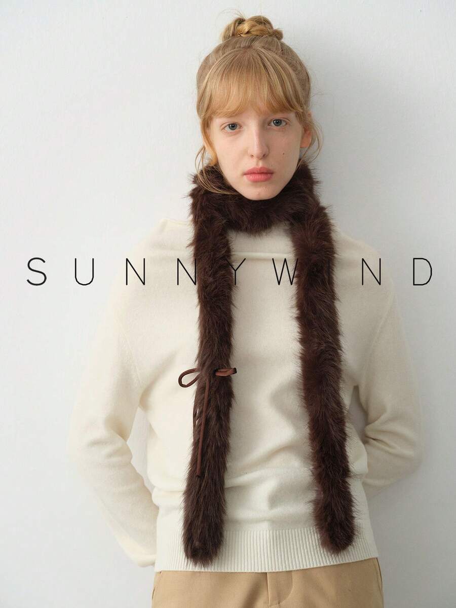 1 pieza Bufanda de mujer de unicolor de poliéster polar, minimalista y de moda para uso diario