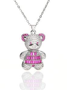 1pc Fashionable Elegant Cute Copper Inlaid Zirconia Bear Pendant Necklace, Jewelry For Women, Suitable For Daily Wear And Party/Holiday Style, Valentine's Day Couple Gift