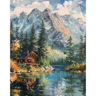 1 قطعة لوحة رقمية للرسم بالأرقام، صورة بحيرة جبلية للبالغين، لوحة على قماش، طقم الرسم بالأرقام لديكور المنزل 40x50 سم/16x20 بوصة بدون إطار