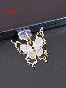 Nút chống bụi kim loại hình bướm chuyển màu, phụ kiện trang trí điện thoại chống bụi thiết kế quyến rũ - Nhiều màu - Xem 18