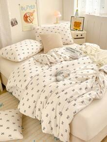 Bộ ga trải giường bằng sợi microfiber mềm mại với họa tiết nơ và trái tim - Bộ chăn ga gối 2/3 món tốt nhất - Bao gồm 1 ga trải giường và 1/2 vỏ gối - Giá cả phải chăng, chất lượng cao, phù hợp với giường đơn, giường đôi, giường cỡ lớn, quà Giáng sinh lý tưởng. - trắng - Xem 5
