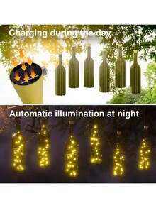 Luces de cadena con forma de corcho para botellas de vino, alimentadas por energía solar, de alambre de cobre, adecuadas para bodas, Navidad, decoración de exteriores, jardín y césped, con luz cálida/blanca/de color