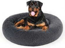 Ultra - Soft Faux Fur Round Plush Donut Cuddler Bed For Large, Medium, And Small Dogs And Cats, Cat Calming Bed - Màu xám đen - Xem 16