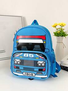 Cartoon Car Print Large Capacity Backpack For Teenagers And Cars - Blue - View 6