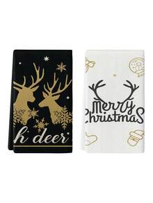 2pcs/4pcs/12pcs Black & White Christmas Reindeer Pattern Kitchen Towels, Christmas Reindeer Pattern Bathroom Towels, Christmas Outdoor Party Towels, Christmas Home Decor, Christmas Kitchen Decor, Modern Style, Quick Dry, Super Soft Microfiber Material, Rectangular, 15.75IN*23.62IN/40*60CM Digital Printing Pattern, Suitable For Outdoor Party Decoration, Christmas Holiday Gifts