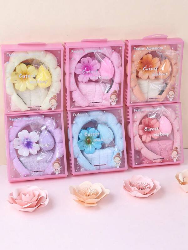 5 Pcs Women Terry Cloth Headband Wash Combo Pack, Sponge Spa Headbands For Washing Face Or Facial With Wristbands And Large Flower Hair Claw Clip Gift Set, Puffy Makeup Washing, Mask, Skin Treatment Hair Stuff Hair Accessories Set With Delicate Box For Party Gifts And Daily Use,Gifts,Travel,Gifts For Women,Hair Stuff,Stocking Stuffers