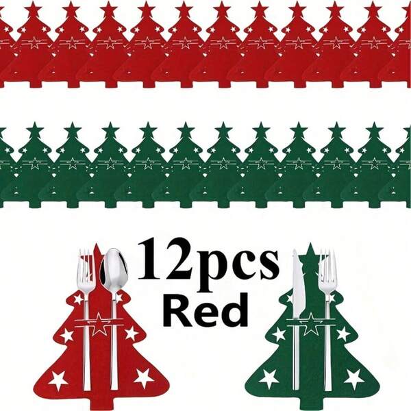 Juego de portacubiertos de árbol de Navidad - Bolsas de fieltro para cubiertos, Juego de 6 piezas/12 piezas - Material libre de plumas, Portacubiertos reutilizables para decoraciones navideñas, Decoraciones de utensilios festivos no eléctricos