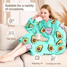 1 Pcs Oversized Wearable Blanket Hoodie, Super Soft, Large Pocketed Design Wearable Hoodie Blanket Pocket, Warm Cozy Sweatshirt For Women Men, Perfect For Lounging & Gifting, Ideal For  Christmas Valentine's Day Winter Relaxing & Daily Wear - 酪梨 - 查看 6