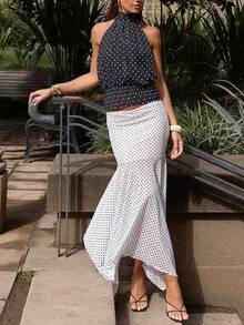 Women's Halter Pleated Chiffon Tank Top Sleeveless Neckline Tie-Up Open Back Tie Casual Blouses 2025 Summer Tops - 彩色 - 查看 5