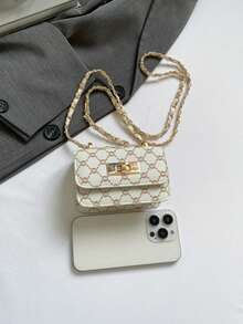 Casual Chain Small Square Crossbody Bag, Fashionable & Charming For Girls