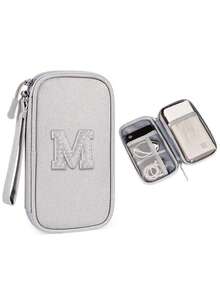 1个DIY个性化数据线收纳袋，26字母图案便携式旅行电子产品整理袋，适用于硬盘、移动电源、耳机、充电器、手机壳、无线耳塞、蓝牙耳机、耳麦等，商务旅行必备 - 彩色 - 查看 109