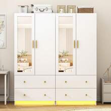 2 Door Wardrobe Closet With Mirror & LED Lights, Bedroom Armoire With Drawers & Shelves, Modern Wooden Armoire Wardrobe Closet With Hanging Rod For Bedroom - White (2Doors) - 查看 7