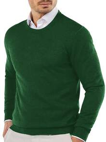 GRDR Men's Casual Solid Color Crew Neck Sweater - Green - View 3
