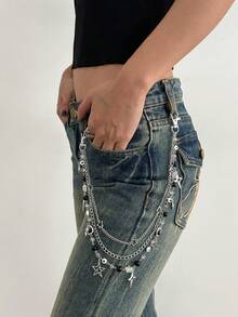 1pc Y2K Fashion Beaded Butterfly & Star Pendant Chain Belt, Simple & Elegant Acrylic Pearl Curved Needle Chain Street Style Accessory - Multicolor - View 5