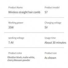 RAF 这款便携式无线直发梳拥有三档温度调节。它具有快速加热功能、2000mAh 可充电锂电池、恒温防烫设计、负离子技术、智能数字显示屏和 USB 充电功能。它精致轻巧，是居家和旅行的理想礼物。