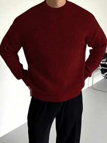 Men's Fashionable Casual Solid Color Sweater - Burgundy - View 4