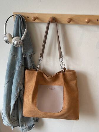 绒面革简约托特包，复古单肩包，大容量，女士通勤包