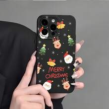 Neue lustige Cartoon-Schneeflocken-Glocke Weihnachtsbaum Rentier Weihnachtsmann kreative heiß verkaufte Handyhülle - geeignet für iPhone 16e/7/8/XR/XS/X/11/12/13/14/15/16 Pro Max/Plus, stoßfeste vollständige Schutz Handyhülle, Geschenk für Familie und Freunde - Schwarz - Übersicht 3