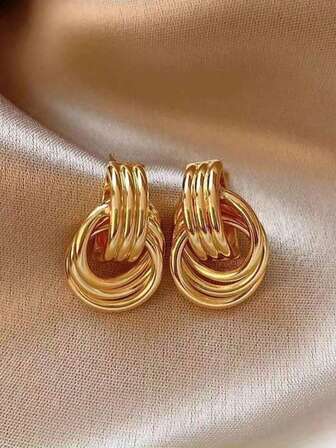 1 对时尚金色合金多圈打结设计耳钉，适合女士，双环耳钉，个性垂坠耳环，独特的耳环周年纪念礼物，送给妻子