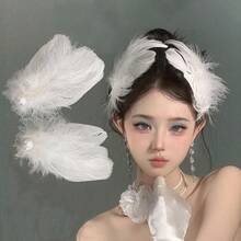 Halloween White Pearl Ostrich Hair Clips 2 Pieces White Swan Feather Hair Pins For Women Girls Bride Wedding Engagement Birthday Christmas Valentine Stage Performance