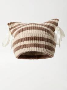 1pc Women's Cartoon Ear Hand Crochet Knit Hat, Warm For Winter, Suitable For Outdoor Sports And Daily Outfit Matching Valentine's Day - Knitted Hat - View 19