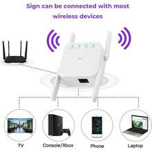 1200Mbps Repetidor de Señal WiF, 2.4G 300Mbps/5G 867Mbps, 4 Antenas, Extensor de Señal WiFi Inalámbrico Universal, Amplificador de Señal WiFi de Enchufe Pared, Repetidores de Red, WiFi Extender - Blanco/1200M - Ver 10