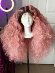 Ombre Pink With Dark Roots 250 Density Put On And Go  T Part Glueless Wigs Human Hair Pre Plucked With Baby Hair 13x4x1 HD Transparent Deep Wave Lace Front Wigs Human Hair Pink Colored Curly Lace Frontal Wigs For Women Natural Looking - 根染&漸變色 - 查看 2