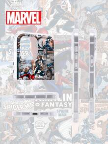 حافظة هاتف شفافة مبطنة بالهواء مرخصة من MARVEL/بنمط شخصية كرتونية متوافقة مع 17/16/15/14/13/12/11/17 Pro Max/XS/XR/XS MAX، غطاء خلفي مطفي مقاوم للسقوط
