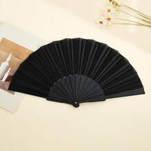 1PC Simple Solid Color Hand Folding Fan- Chinese Ladies' Hand Held Fans With Plastic Ribs For Parties, Wedding Favors, Home Decor,Erformance Dance, DIY Decoration(Black, White)