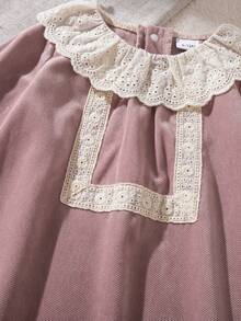 1pc Baby Girls' Fashionable Solid Color Lace Collar Dress, Made Of Soft Thick Fabric, Comfortable And Skin-Friendly, Casual Resort Style, Suitable For Spring And Autumn, Suitable For Outdoor Activities, Parties, Gatherings And Daily Wear - Deep pink - View 5