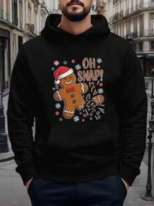 OH SNAP Christmas Gingerbread For Man Hoodie - Men'S & Youth Christmas Sweatshirt With Santa Hat, Long Sleeve Hooded Pullover For Holiday Parties, Winter Warmth - Funny "OH SNAP" Graphic - Ideal Christmas Gift For Teens & Adults, Seasonal Fashion, Playful Design, Comfortable Fabric, Unisex Apparel, Adult Casual Wear,Fall Hoodies,Men's Fall Clothes,Street Wear,Halloween,Mens Hoodies,Y2k Clothes,Jesus Hoodie,Thanksgiving Day,Nightmare Before Christmas,Christmas - Black - View 1