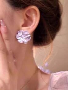 1 对优雅简约的茉莉花耳钉，可爱的紫色花卉耳环适合女性日常和节日佩戴 - 紫色 - 查看 3
