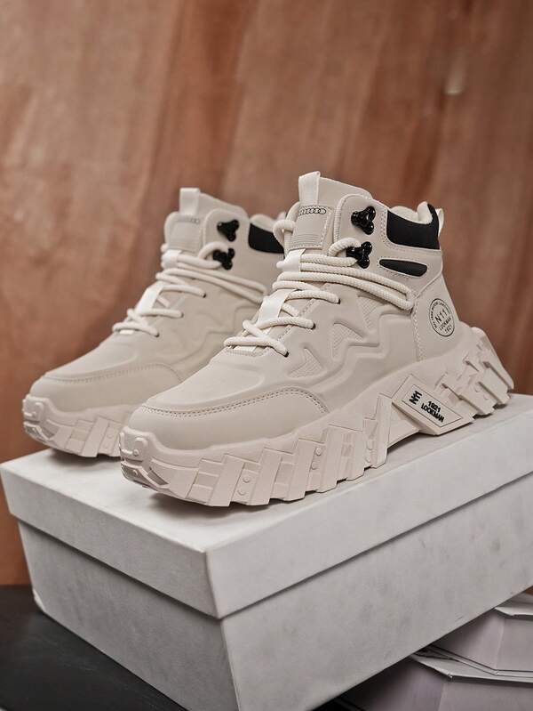 New Autumn/Winter High-Top Shoes, Fashion Thick-Sole Work Boots, Casual Motorcycle Shoes, Men's Outdoor Casual Shoes