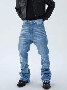 Straight Leg Flared Jeans, Versatile Fashion Washed Denim Pants, Cotton Slant Pocket Trousers