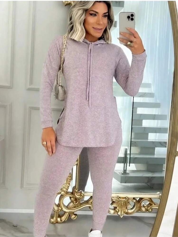 conjunto feminino calça e blusa manga comprida com capuz - Rosê - Visão 2