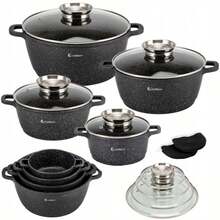 Set Of 4 Pots Induction, Cookware Set With Induction Cooking Pot Set Pan Non-Stick, Cast Aluminum, Mrmer Coating, Includes 4 Lids. - Black murmur - View 1