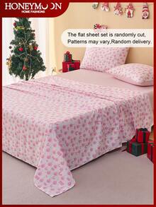 3/4-teiliges Weihnachts-Wort HO bedrucktes Bettwäsche-Set mit Kissenbezügen, leichte, wolkenartige Haptik, knitterfrei, schrumpffrei, bestehend aus Spannbettlaken*1+Bettlaken*1+Kissenbezug*1/2, Spannbettlaken mit tiefer Tasche, für alle Bettgrößen, Oeko-Tex zertifiziert