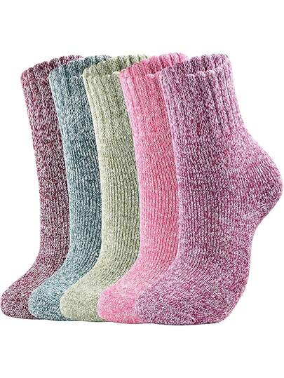 5 pares de calcetines de media caña gruesos de estilo vintage de unicolor para mujeres, talla única 35-43, unisex