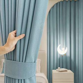 1 pieza Cortina opaca gruesa de estilo lino sintético, cortina de dormitorio de lujo estilo crema moderno, opciones de varios colores con anillos de metal