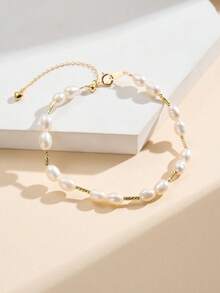 AETOLIA Handmade Elegant Pearl Jewelry Set | 5-6mm Natural Freshwater Pearl Necklace & Bracelet | S925 Silver Plated Platinum/14K Gold | Girlfriend, Holiday, Wedding, Date Accessories - Silver - View 6