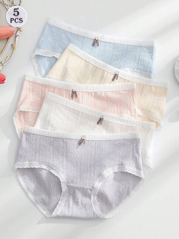 5 peças de roupa íntima feminina tridimensional doce pequena calcinha fresca para meninas cintura média laço básico confortável e respirável estudante calcinhas absorventes de suor calcinha branca calcinha rosa calcinha de aniversário