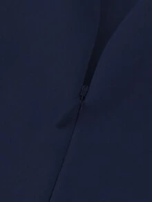 Elegant Minimalist Fashion Casual Retro Pleated Maxi Long Sleeve Solid Color Winter Dress For Women, Zipper Closure, Suitable For Evening Party, Holiday, School, Office, Vacation, Autumn/Winter - Navy Blue - View 9