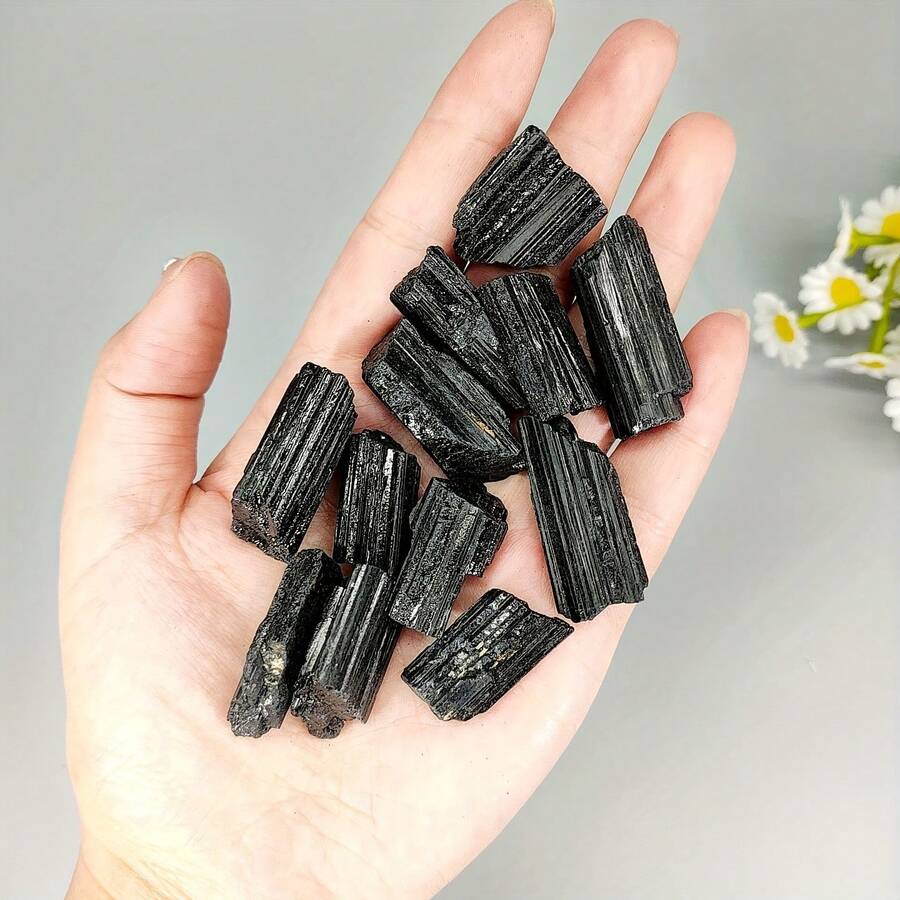 1pc Black Natural Tourmaline Stone - Raw Stone For Home Decor, Outdoor Garden Ornament, Holiday Gift, Art Deco Style, Family Theme, Stone Material, Perfect For Room Decor
