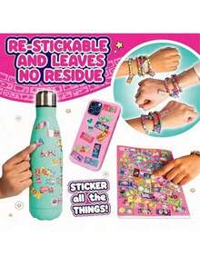 1套卡通DIY装饰贴纸手链套装!可共享贴纸手链!DIY手工珍珠串手链 - 卡通贴纸 - 随机颜色珠子 - 随机图案 - 贴纸手工珍珠串手链套装 - 便携贴纸 - 送给男孩、女孩的礼物,节日、派对、生日、圣诞节,DIY配饰装饰,培养孩子的动手能力和创意搭配技巧 - 隐藏贴纸或手链,卡通贴纸,DIY手工手链,送给朋友和孩子的精美手工礼物 - 彩色 - 查看 7