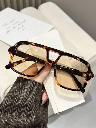 1 Pair Women's Tortoiseshell Aviator Frame Fashion Glasses, Fashion Accessory For Summer Beach