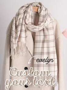 1 Personalized Custom Imitation Cashmere Tassel Scarf, Unisex Warm Scarf, Customized Name/Initials/Phrases, Personalized Gift, Fashionable, Colorful, Vintage, Simple, Stylish, Autumn Fashion, Old Money Customized, Personalized, Unique, Customized Ideal Gift For Men/Women, Winter Fashion, Christmas Gifts, Christmas Decorations,